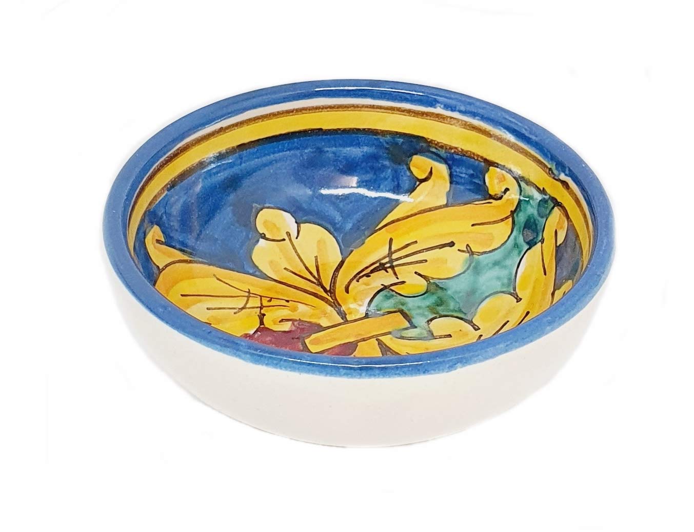 Ciotolina Artigianale Di Caltagirone - Ceramica Dipinta A Mano, Fiore Giallo Blu, Diametro 12 Cm - Foto 7