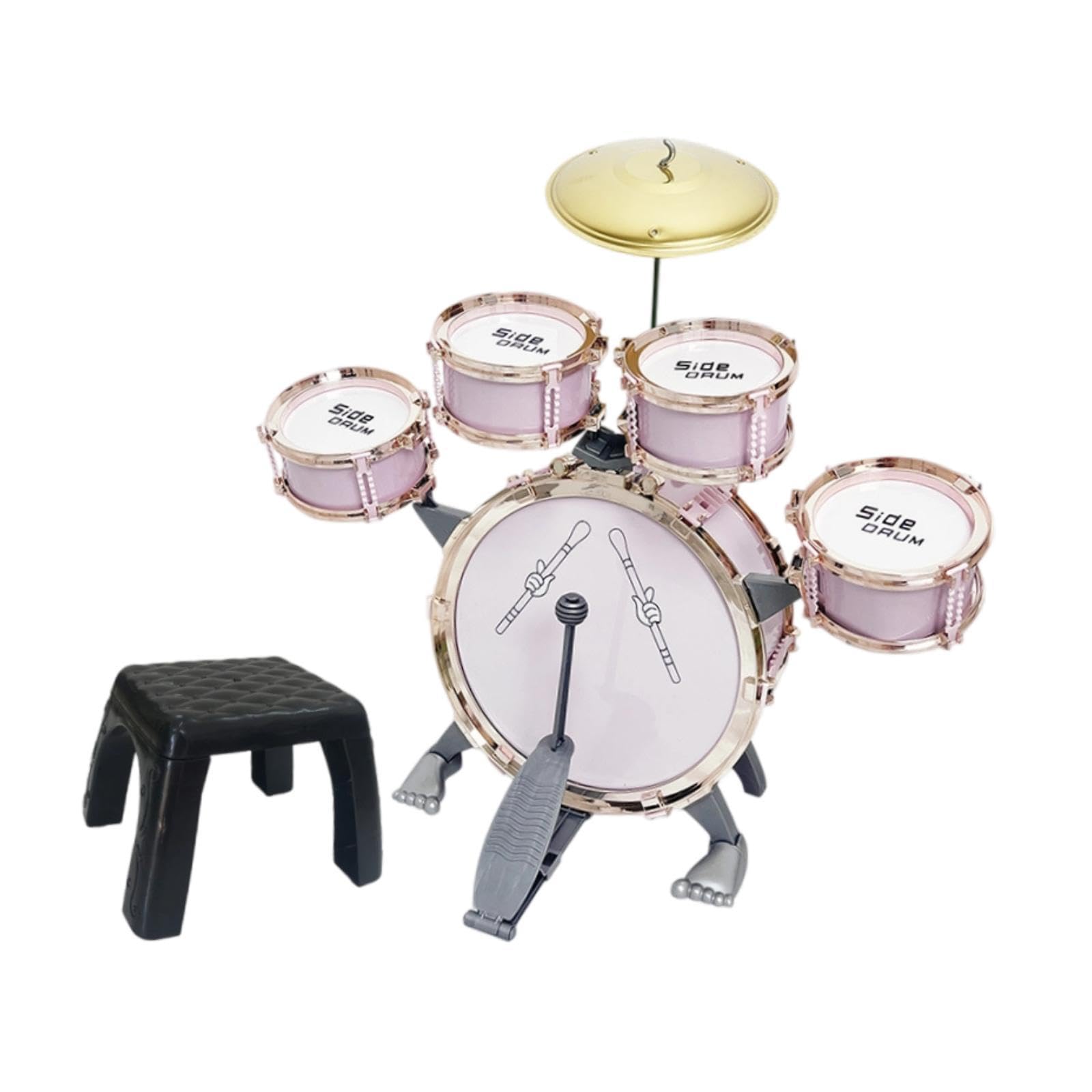 Batteria Bambini Playset Percussioni Giocattolo Strumento Musicale Sgabello in Materiale Pp Adatta per Divertimento Regalo Camera da Letto a, Rosa