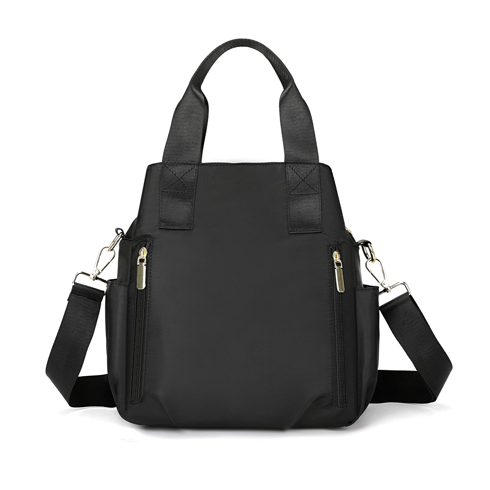 DOURR Light 3 Compartments Crossbody Bags for Women Triple Zip Top Handle Handbag Multi-pocket Nylon Satchel (Black)