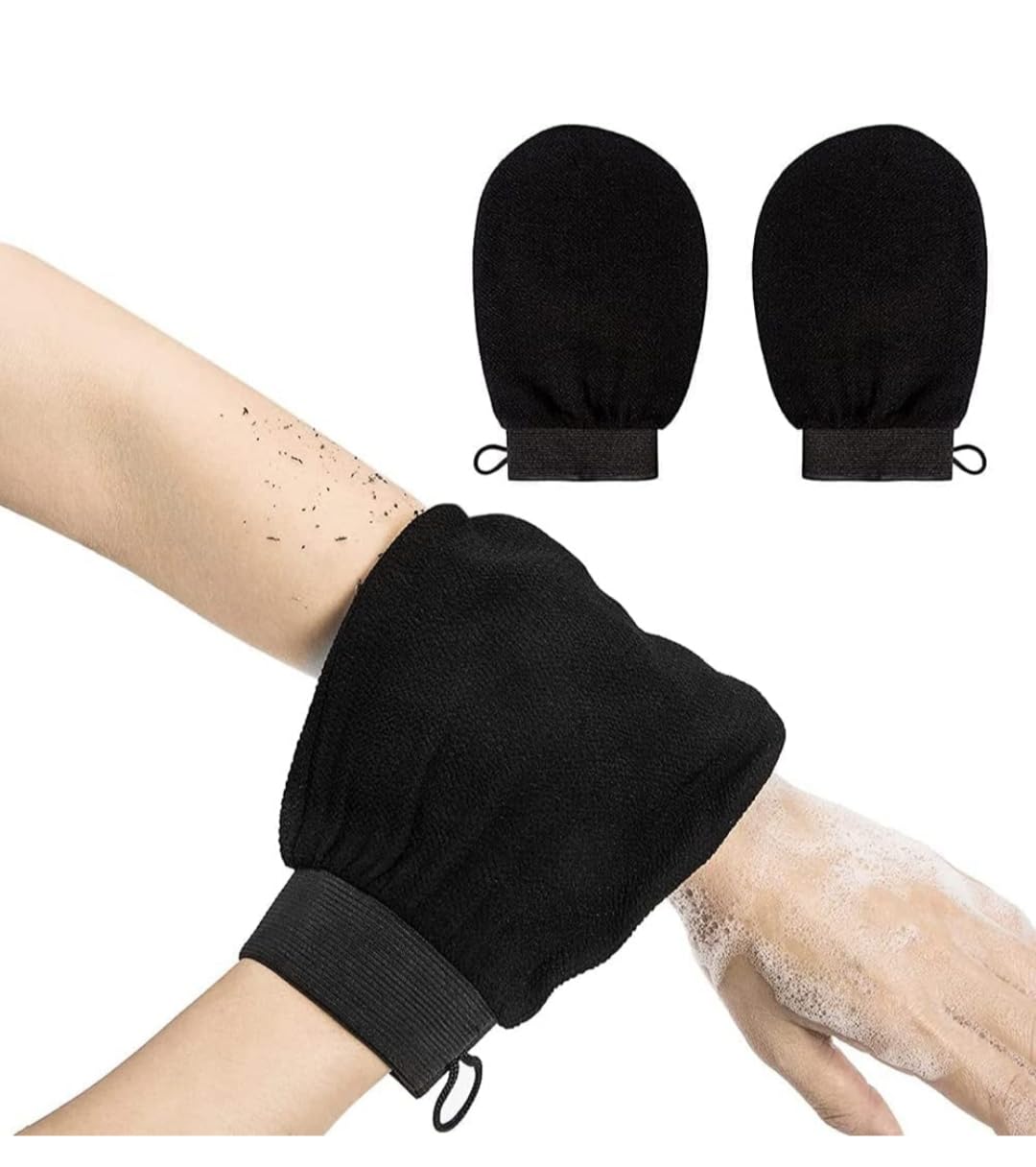 Exfoliating Bath Gloves, Black, Body Scrubbing Mitt for Shower and Bath (Pack of 2)-image-40