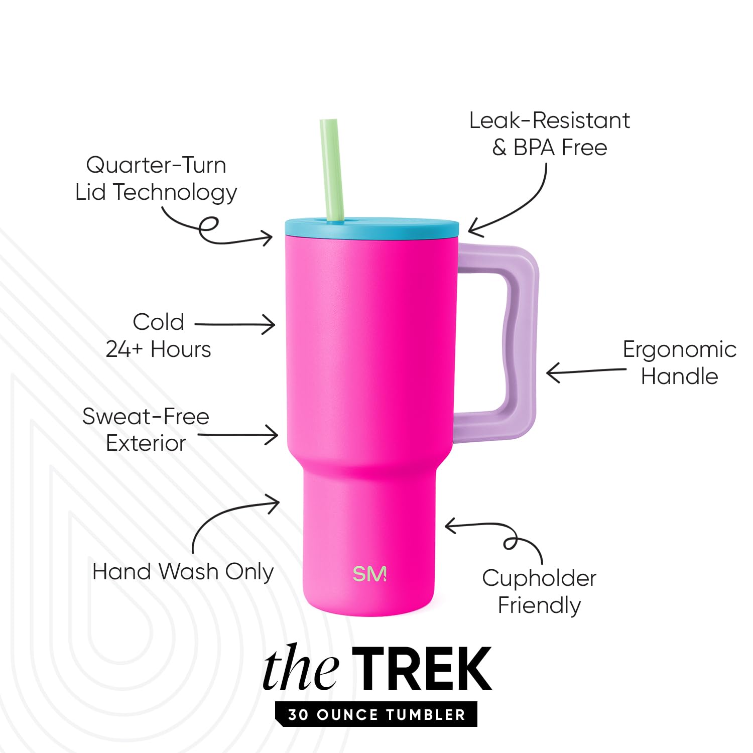 Simple Modern 30 oz Trek Tumbler with Handle and Straw, Multi-color: 80s Mix, 890 ml - Image 2