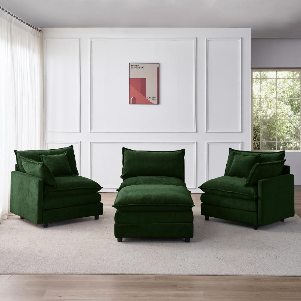 I0I&I0I Modulares Ecksofa 3 Sitzer Chaiselongue Hocker Chenille L Sofa Bequem Für Wohnzimmer Kleine Wohnungen Lounge (Green + Chenille + 3 Seat)