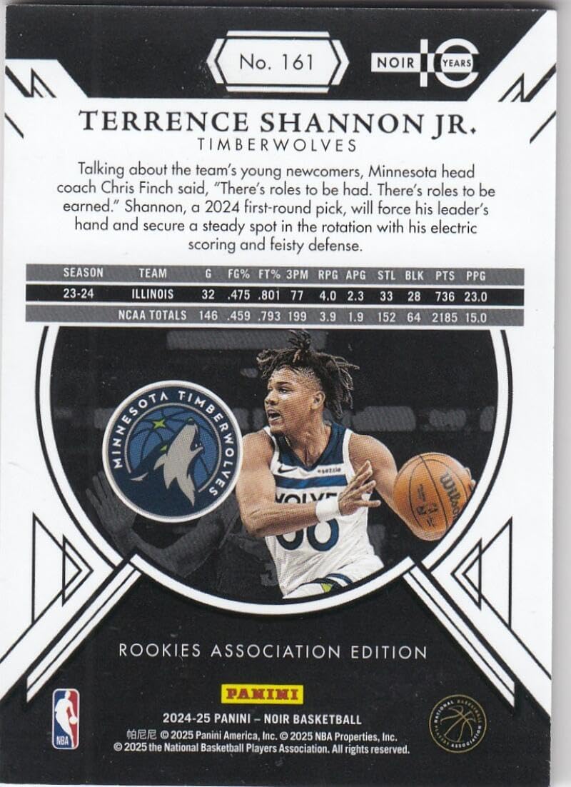 Basketball Trading Card 2024-25 Panini Noir Rookies Association Edition #161 Terrence Shannon Jr. Association Edition EX++ Excellent++ RC Rookie 12/99 Timberwolves