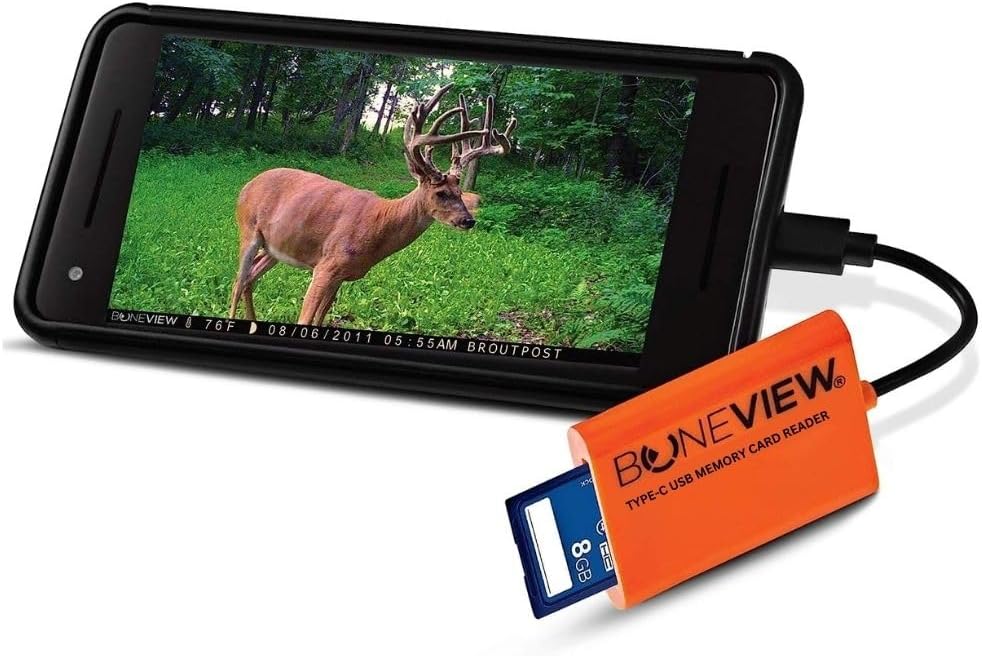 SD Card Reader for Android - Type C USB Trail Camera Viewer by BoneView - Backup Play Save and Share Deer Hunting Photo & Video from Game Cam Memory Chips on Most USB-C Smart Phones