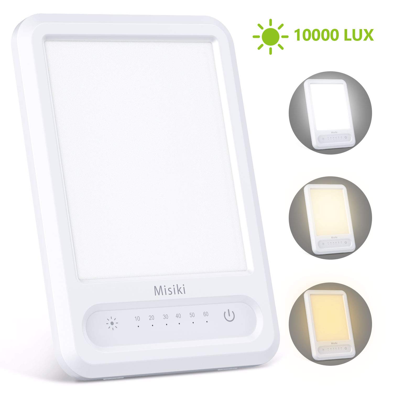 Misiki Light Therapy Lamp Natural Sun Lamp UV-Free 10000 Lux LED Bright Happy Therapy Light Touch Control Timer Function with 3 Adjustable Brightness Level & Foldable Standing Bracket