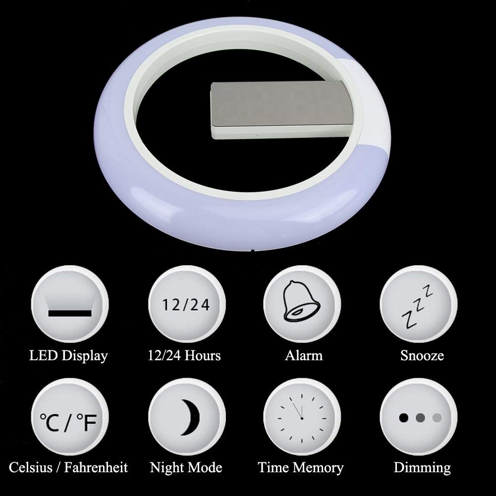 Orologio da parete tondo digitale 12 pollici Sveglia con funzione snooze Orologio da parete incandescente silenzioso senza ticchettio con display a termometro e dimmeraggio LED e telecomando(bianca)