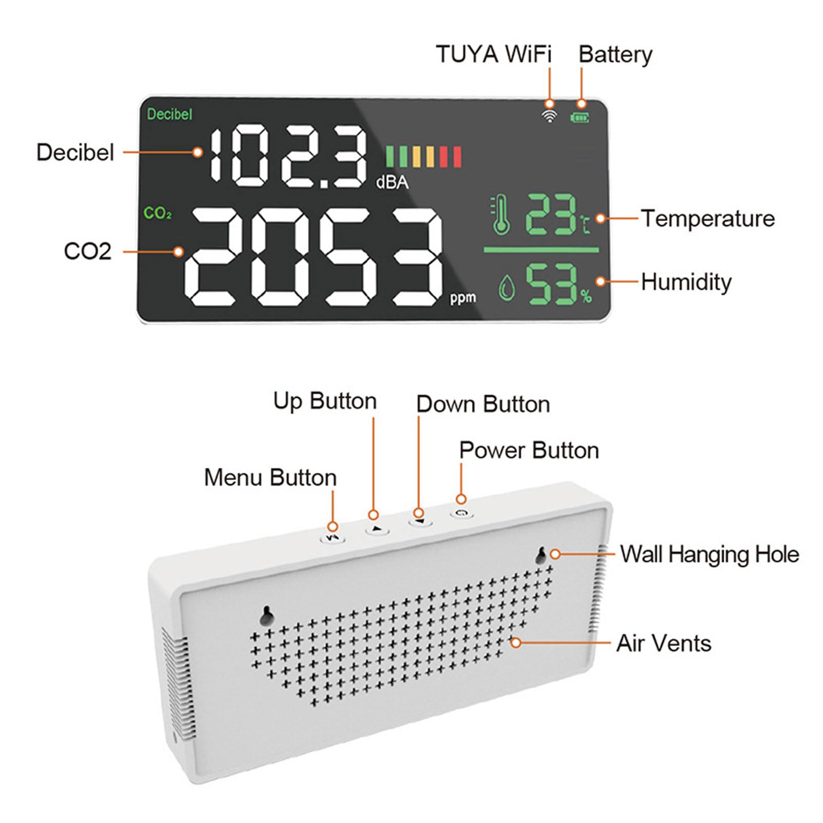 Medidor de Decibelios de Pared con Control de Aplicación WiFi,