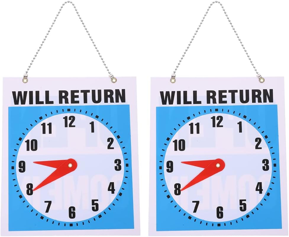 LUOZZY2Pcs Open Sign Clock Will Return Will be Back Double Sides Plastic Vinyl Signs with Rope Business Store Office Bars Retail Salon Shop