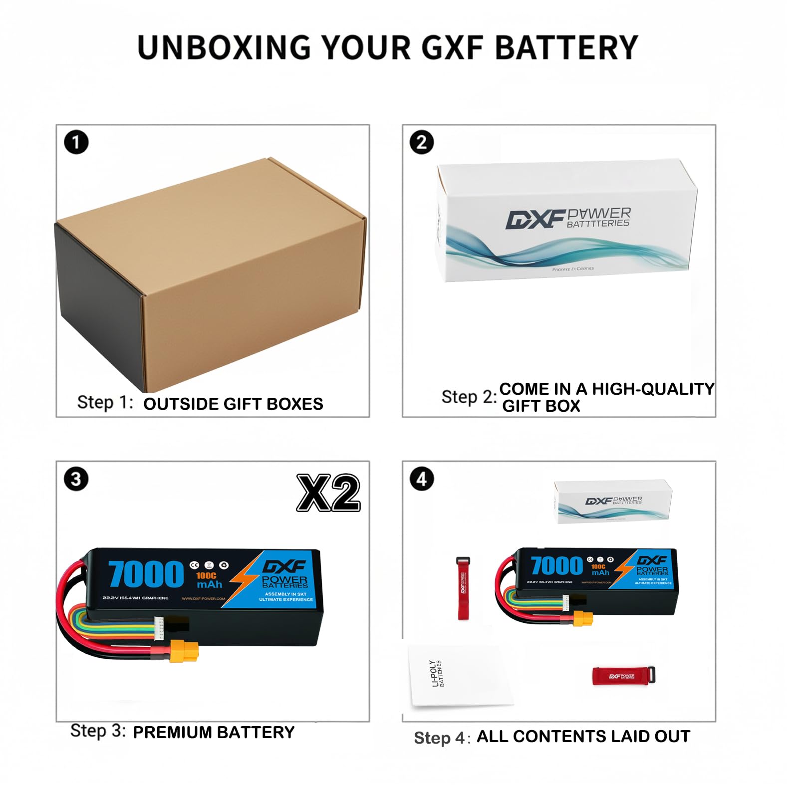 DXF LIPO 6S - Lote de 2 baterías Lipo (2 unidades, 22,2 V, 7000 mAh, salida de 100 C, conector XT60)