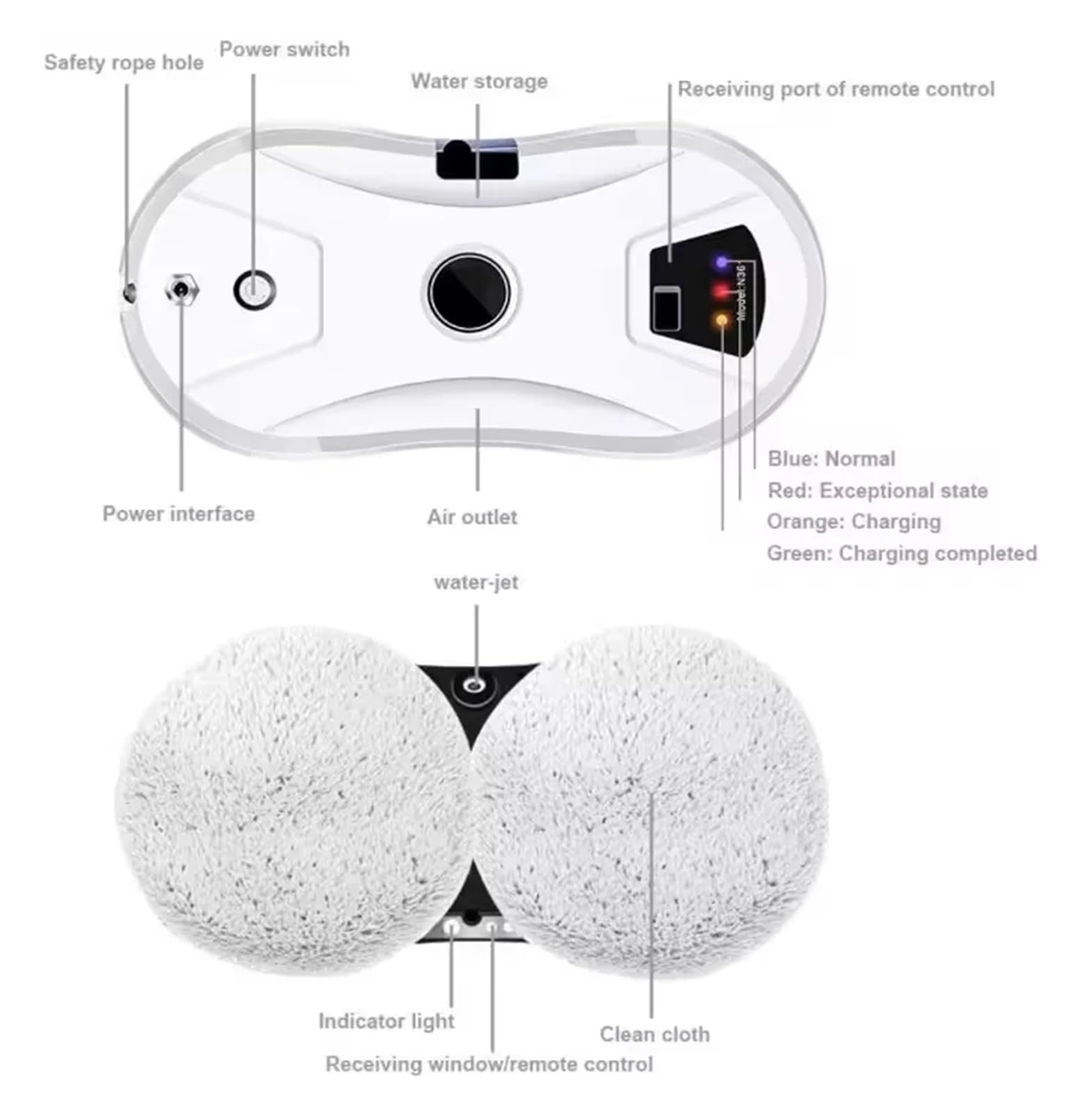 Aspiradora inalámbrica recargable for ventanas, limpiacristales, paredes y vidrios, robot con pulverizador automático. múltiples modos