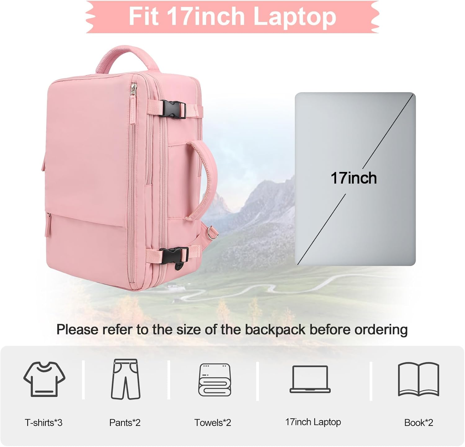 Hanples Carry on Travel Backpack for Women, Large 35L Personal Item Luggage Backpack,17 inch Laptop Backpack TSA Flight Approved, Travel Essentials Casual Daypack with 2 Toiletry Bags (Pink) - Image 4