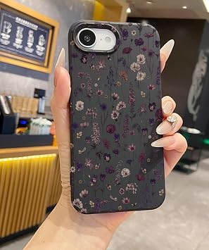 iPhone 16e Uyumlu Silikon Telefon Kılıfı Premium Malzeme ve Desen Kalitesi PÖFÜDÜ01 (dark flowers)
