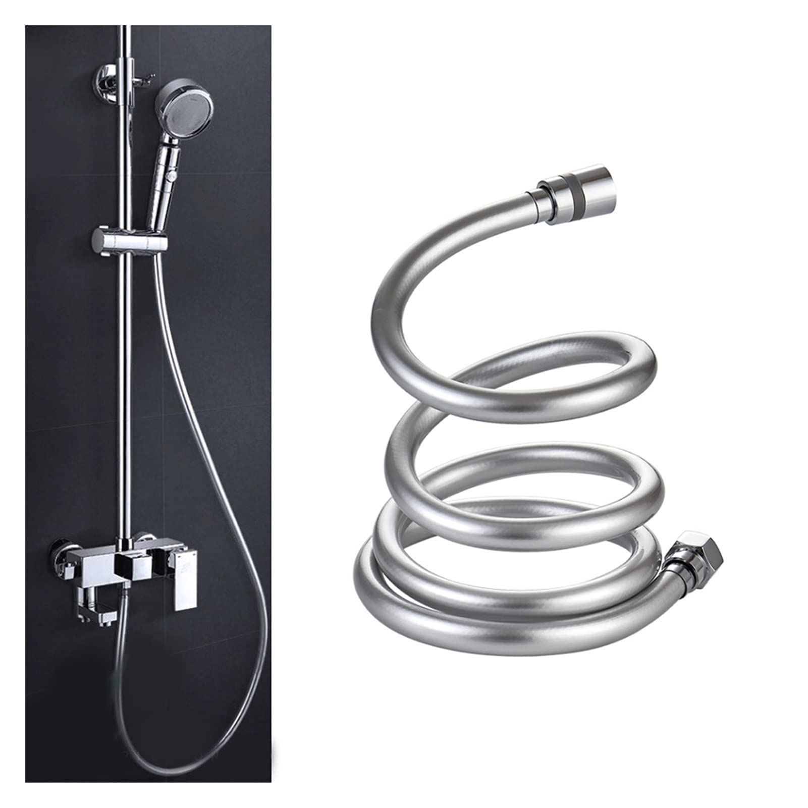 QUNINE Brauseschlauch, PVC-Hochdruck, 1,5 m, 2 m verdickender, verdrehsicherer, glatter Brauseschlauch für Badewanne, Handbrause, Flexibler Brauseschlauch (B 1,5 m, 360 Winkel) (A 2 m) (B PVC 1,5 m)