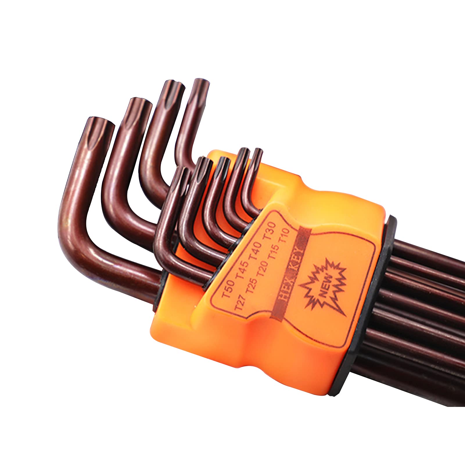 Zestaw kluczy imbusowych Torx, podstawowy, 9 szt., w kształcie litery L, długa głowica kulowa, zestaw kluczy imbusowych, zestaw kluczy Torx, do konserwacji domu, DIY, Torx, brązowy
