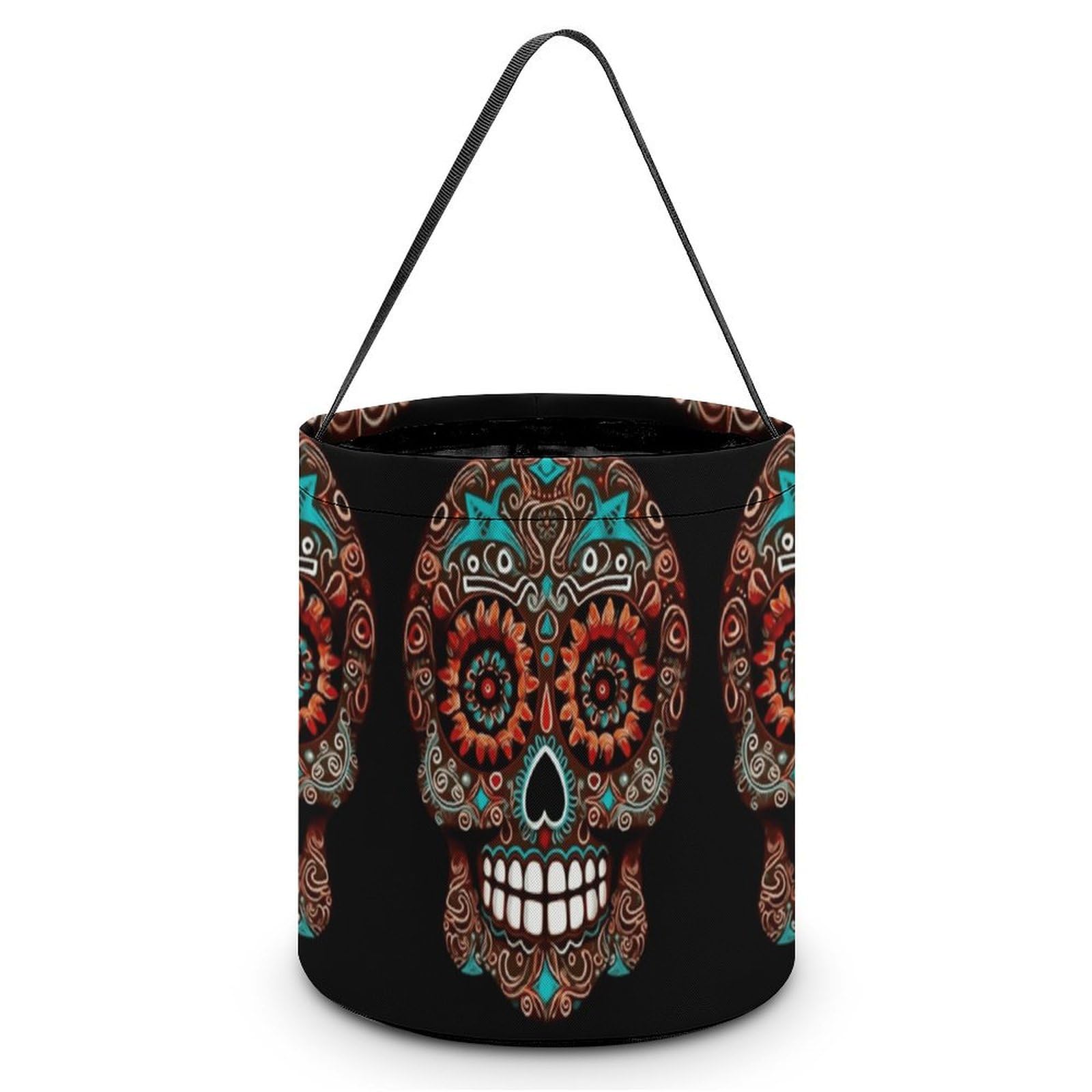 Gbnmqed Sugar Skulls Day Of The Dead Halloween Trick Or Treat Bags Candy Buckets Trick Or Treat Basket Tote Printed Reusable Goody Bags For Halloween Christmas Supplies Favors, Sugar Skulls Day Of The