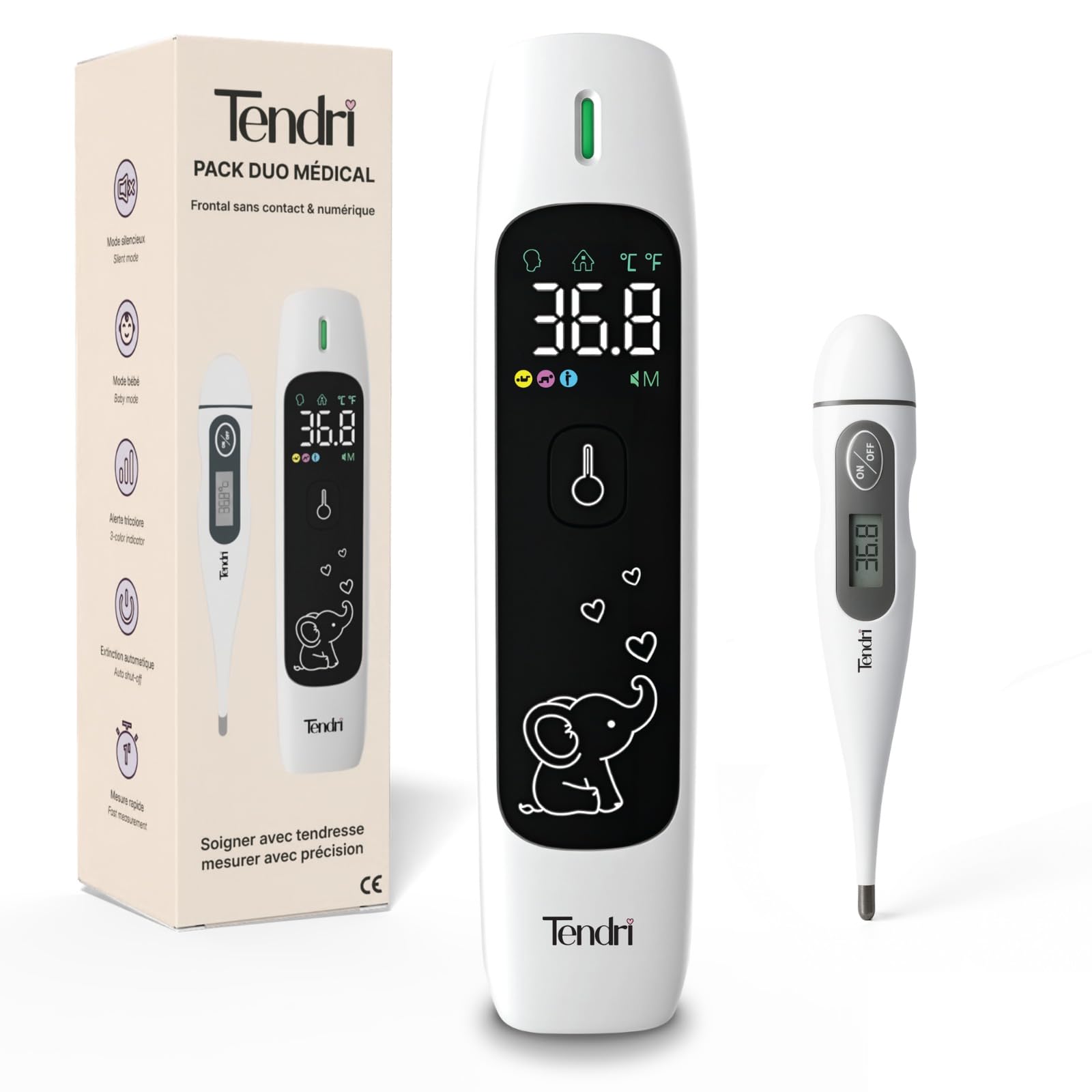 Pack Duo Thermomètre Frontal Bébé Sans Contact (Précision selon l'Âge) & Numérique Oral & Rectal – Marque Française – Idéal Naissance – Précis & Silencieux – Enfant & Adulte – CE Médical