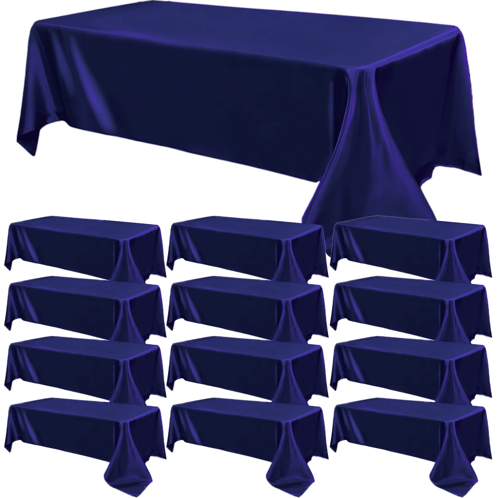 Paquete de 12 manteles rectangulares de satén para boda, de seda brillante, para bodas, banquetes, fiestas, eventos, decoración de mesa de celebración de cumpleaños (57 x 108 pulgadas, azul marino)