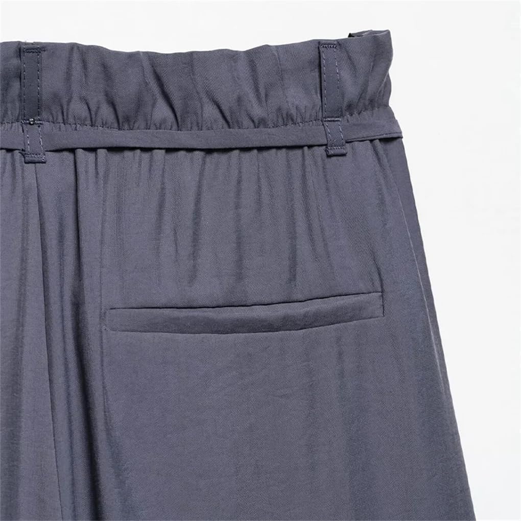 Women's Belted Pleated Front Zipper Vintage Wide Leg Pants