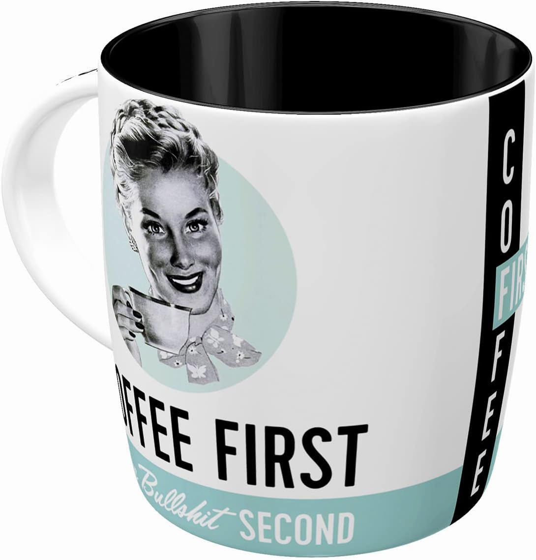 Retro Coffee Mug 330ml Coffee First - Gift Idea for Coffee Fans Ceramic Mug Vintage Design