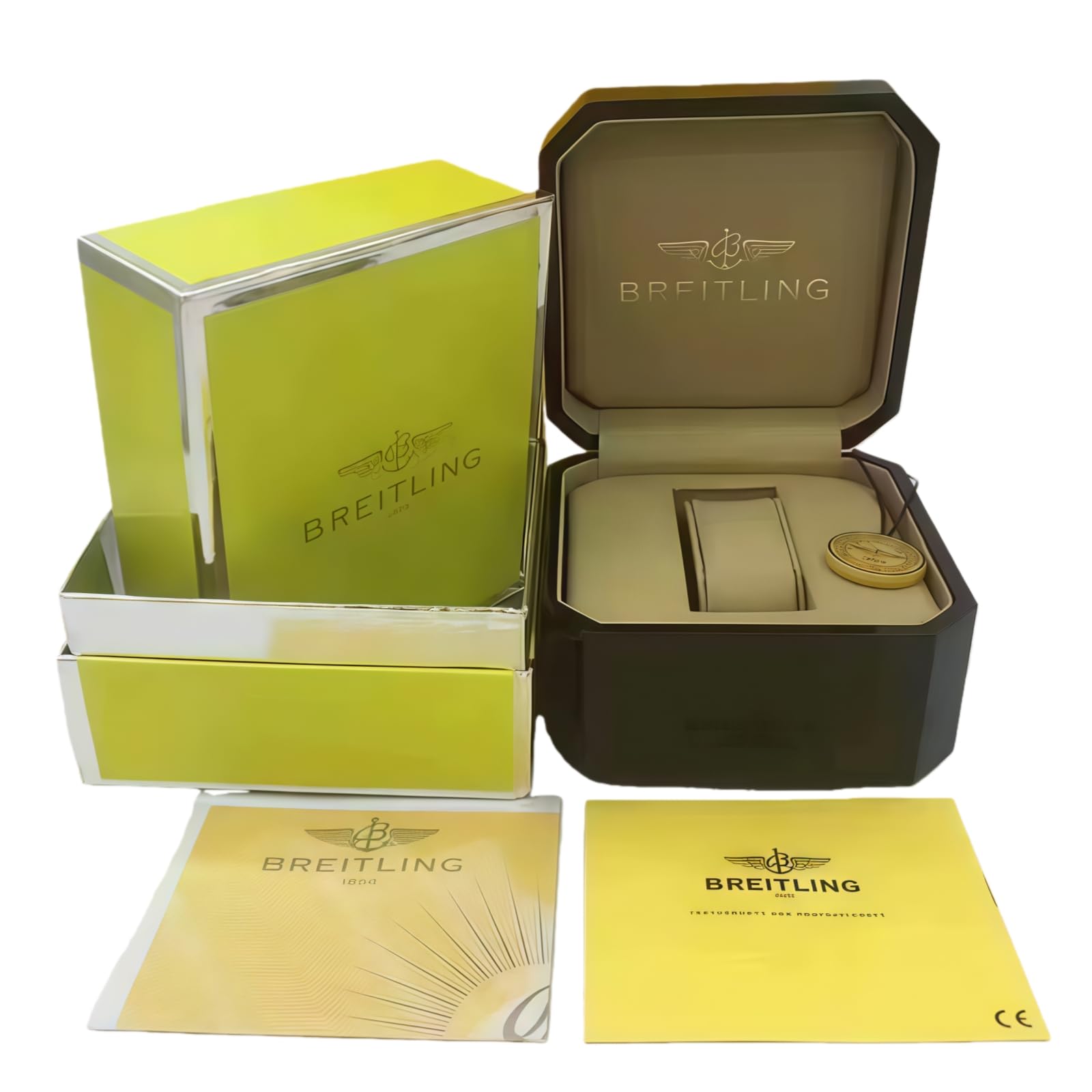 Caja Reloj Único Universal Exterior Negro Alto Brillo Set Caja Amarilla Protector Almacenamiento para Breitling