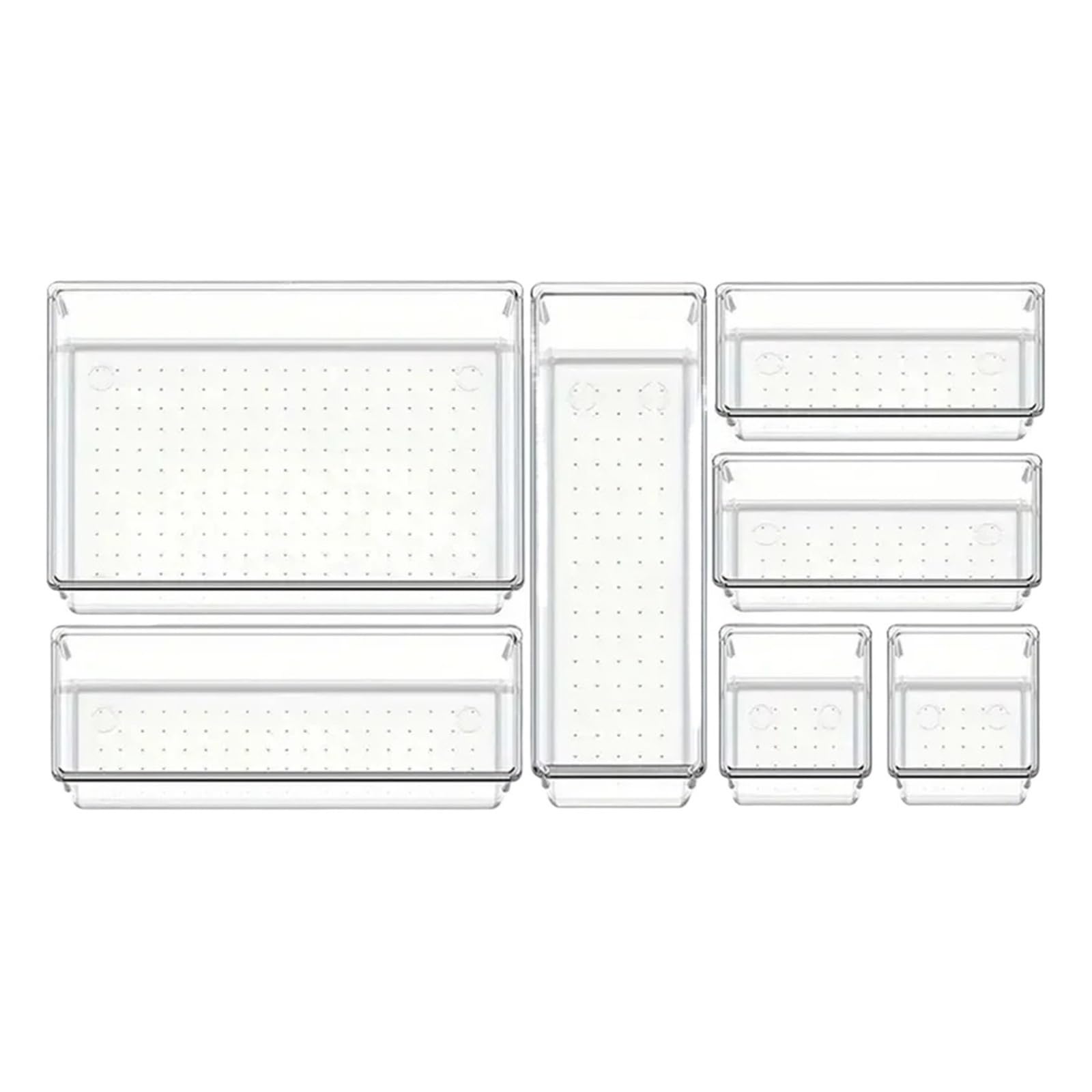 ZHSOAO Versatile Drawer Organizer Set Clear Plastic Trays and Dividers in 4 Sizes for Makeup and Kitchen Storage for Bras, Socks, Underwear(7PCS)