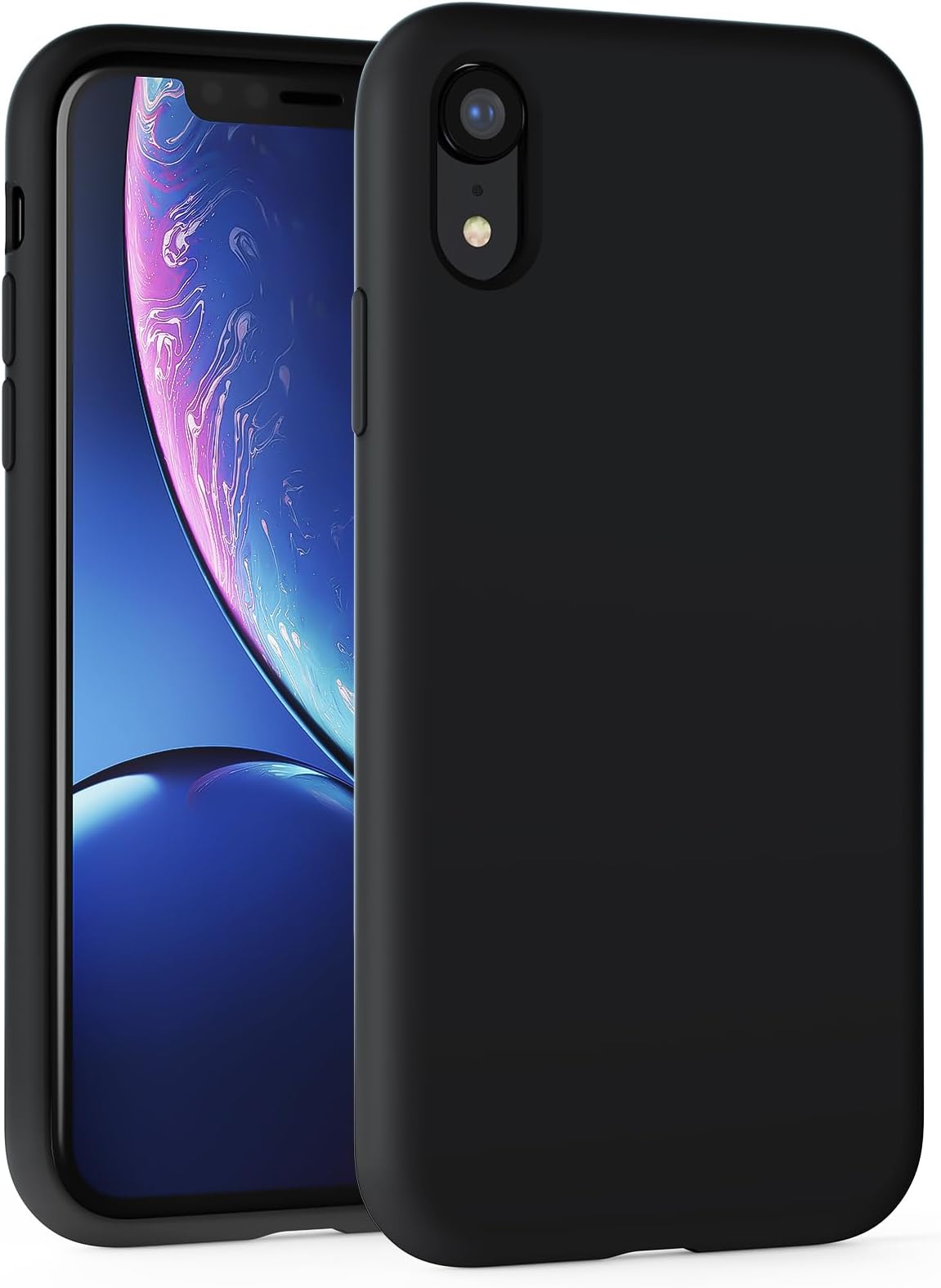 Silicone Case Compatible with iPhone XR Case Soft Ultra Slim Protective Shockproof Liquid Silicone Phone Case, Anti-Scratch Microfiber Lining, 6.1" Black