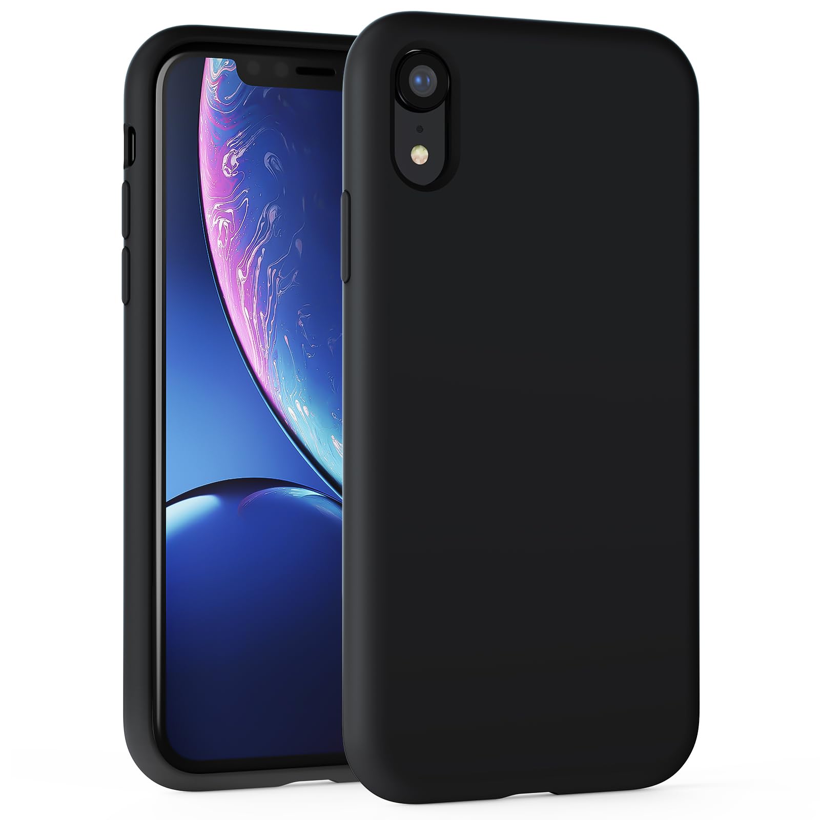 Silicone Case Compatible with iPhone XR Case Soft Ultra Slim Protective Shockproof Liquid Silicone Phone Case, Anti-Scratch Microfiber Lining, 6.1" Black