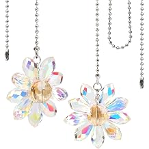 2 Pcs Crystal Ceiling Fan Pull Chain,Decorative 1.8" Crystal Glass Flower Pendants Pull Chain Extension with 23" Ceiling Fan Chain Extender and Connector for Bedside Lamp Table Lamp Light