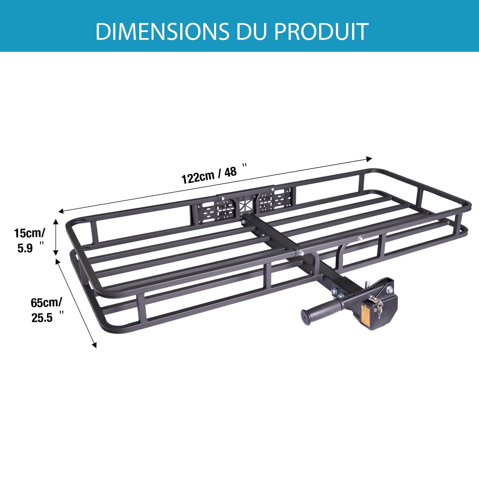 Porte-Bagages arrière pour attelage 120×61×15 cm, Porte-Charge arrière, Compatible attelage remorque, pour ATV/Quad, Voiture et SUV