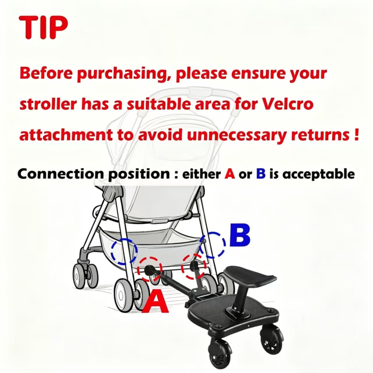 Universal Stroller Board Buggy Board with Detachable Seat, Stroller Glider Board Suitable for Most Brands of Strollers, Stroller Standing Board, Holds Children Up to 55lbs (Black) : Baby