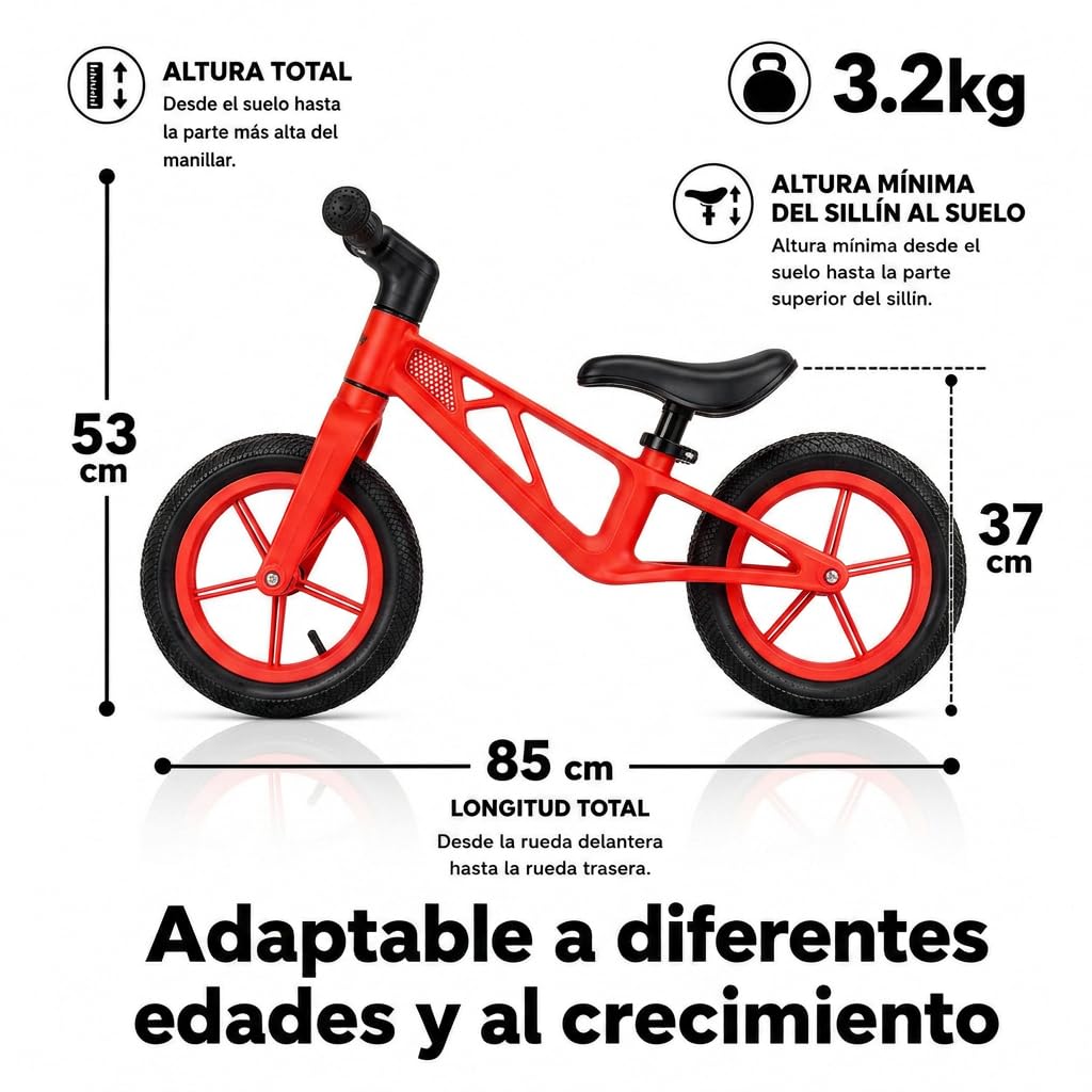 Edibaby, Bicicleta Niño 2 Años, Sin Pedales, Bici Infantil para Aprender Equilibrio, 2 a 5 Años, hasta 25 kg, Ideal como Juguete y Regalo