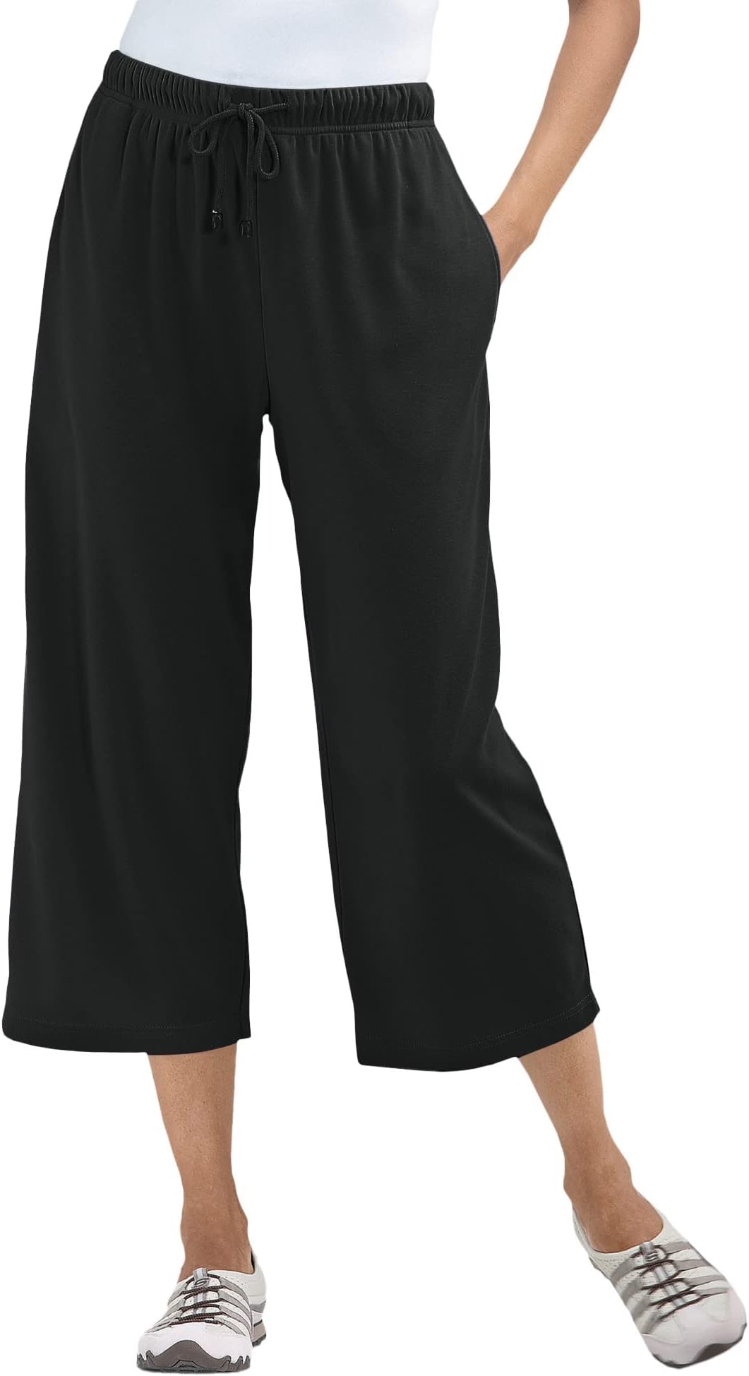 Plus Size Sport-Knit Pull-On Capri Pants