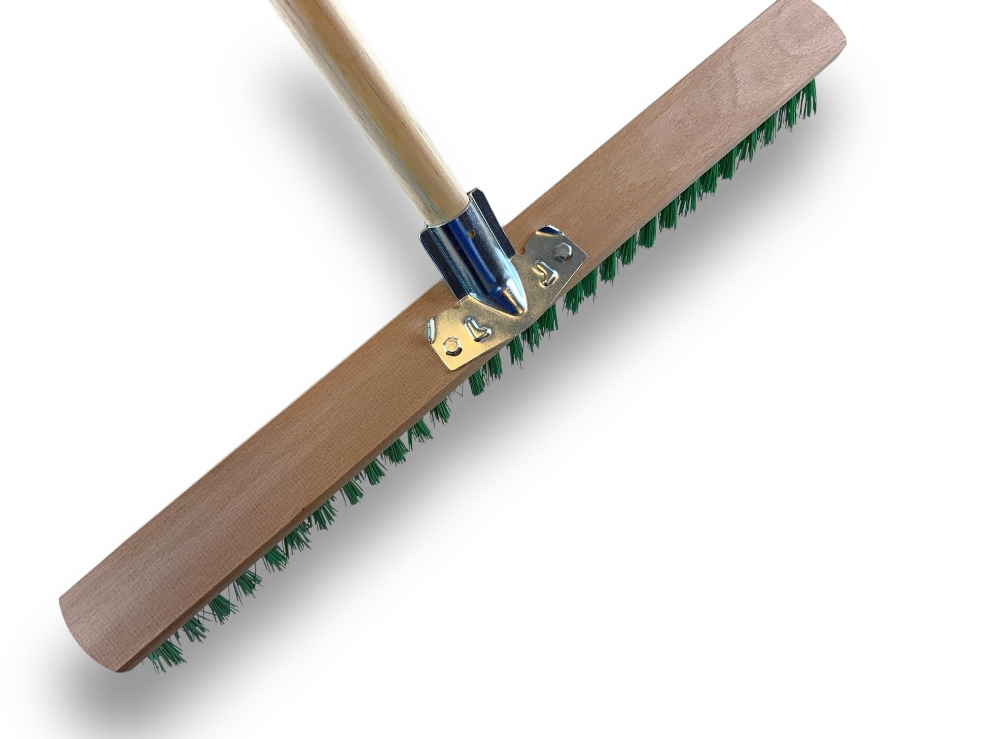 Balai de Jardinage 60 cm Manche Bois 1,40 m Fibre PVC Verte Résistante Sortie 70 mm Kibros VC218M