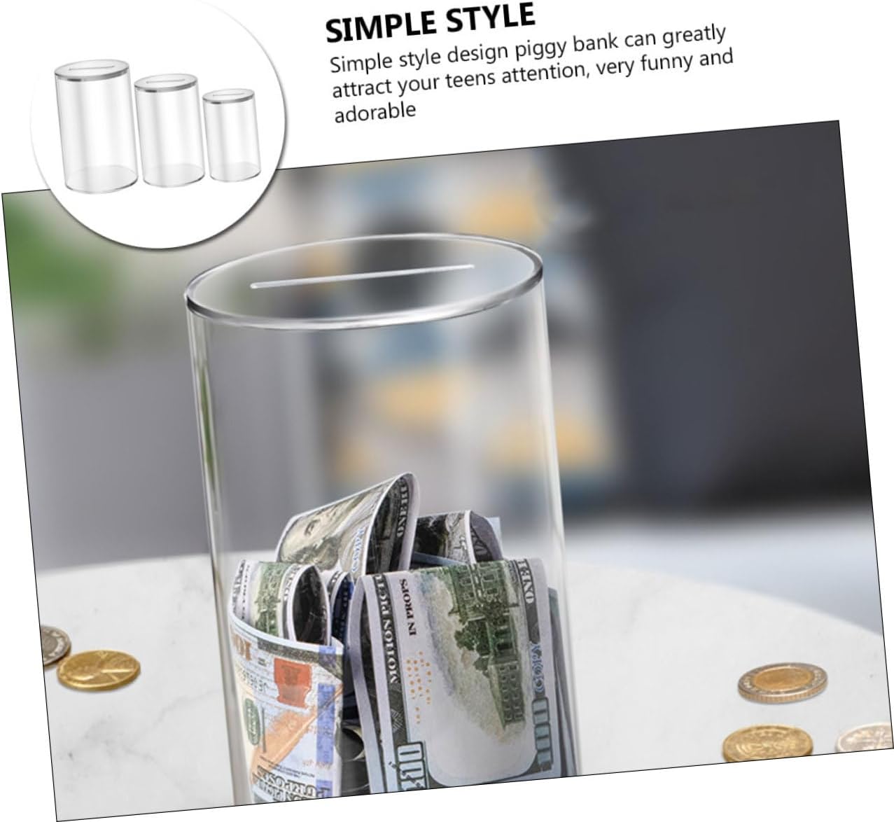 Vaguelly 3pcs Acrylic Saving Box Set Money Bank for Adults Compact Desktop Container for Tips and Change Fun Home Accessory Small Medium and Large