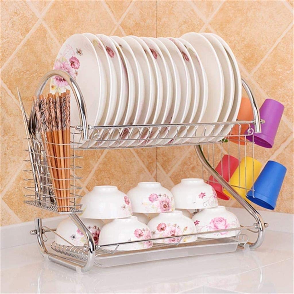 Escurridor de Platos, escurridor de Cubiertos para lavavajillas, escurridores de Platos de 2 Niveles, escurridor de Platos Cromado, escurridor de Platos Que Incluye SOP,