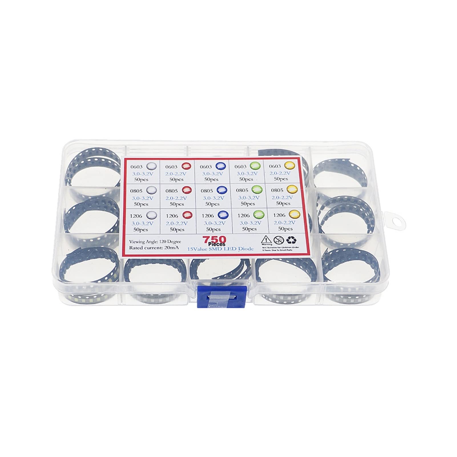 Kit LED SMD 750 pz/Scatola 0603 0805 1206 Set di diodi LED Rosso/Verde/Blu/Bianco/Giallo 5 Colori Ogni 50 Pezzi