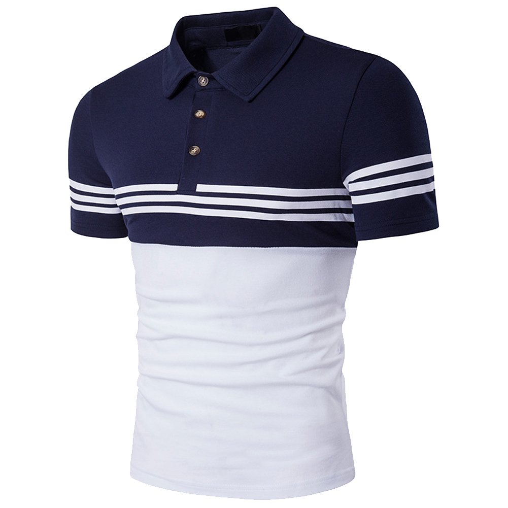 CottoryMen's Fashion Stripe Contrast Color Short Sleeve Polo T Shirt