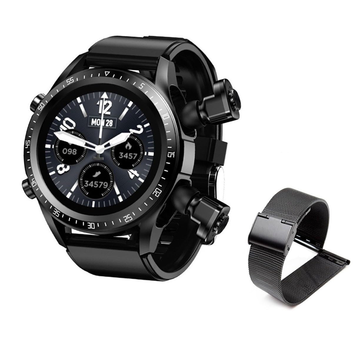 Ip66 Bluetooth Smart Watch with Earbuds, Round Fitness Watch with Pedometer, 2-in-1 Design Smart Watch with Watch Strap, Flipping Wrist Wake up the Screen Perfect Gift for Man #