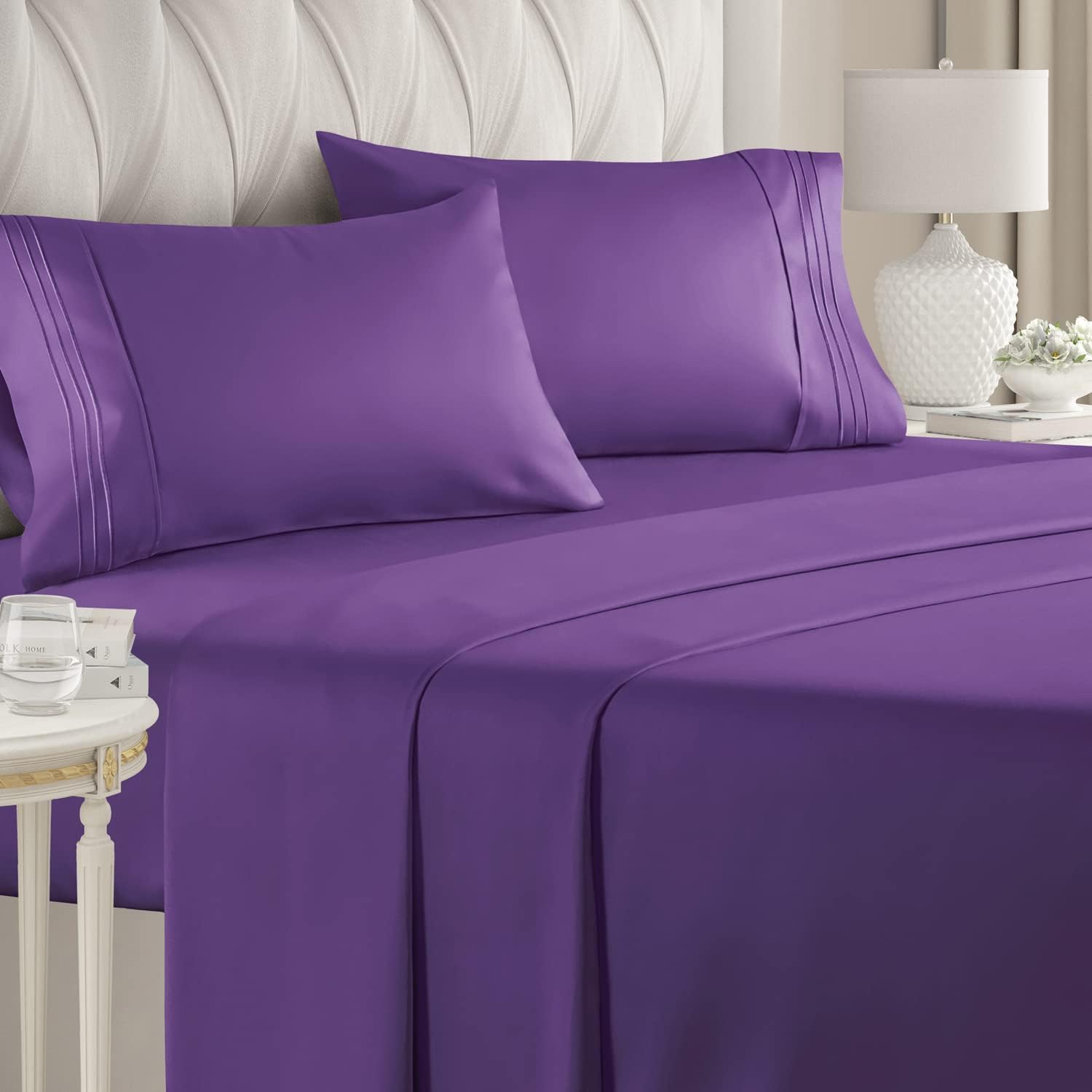 Cal King Size 4 Piece Sheet Set - Comfy Breathable & Cooling Bed Sheets Set - Hotel Luxury Bedding for Women, Men, Kids, Teens, Boys & Girls - Deep Pockets, Soft and Wrinkle Free - Oeko-Tex - Purple