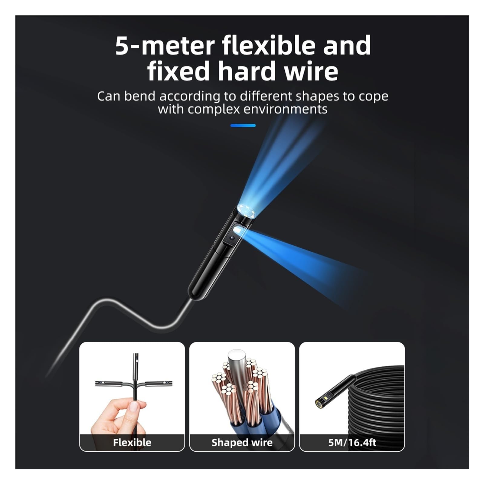Endoscope, Caméra endoscopique à double objectif, lumière 720P, Endoscope, écran IPS 4,5 pouces, câble de sonde Flexible
