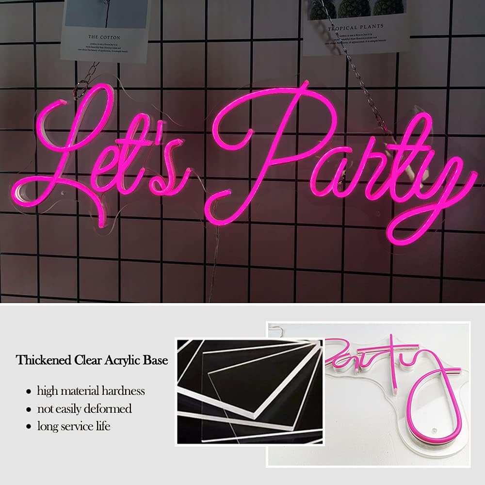 Lets Party LED Neon Light Sign for Wall Decor, 27" Large Lights Signs for Wedding Engagement Birthday Party Bedroom Hotel Bar Club Home Wall Decoration Neon Light Logo (Pink)
