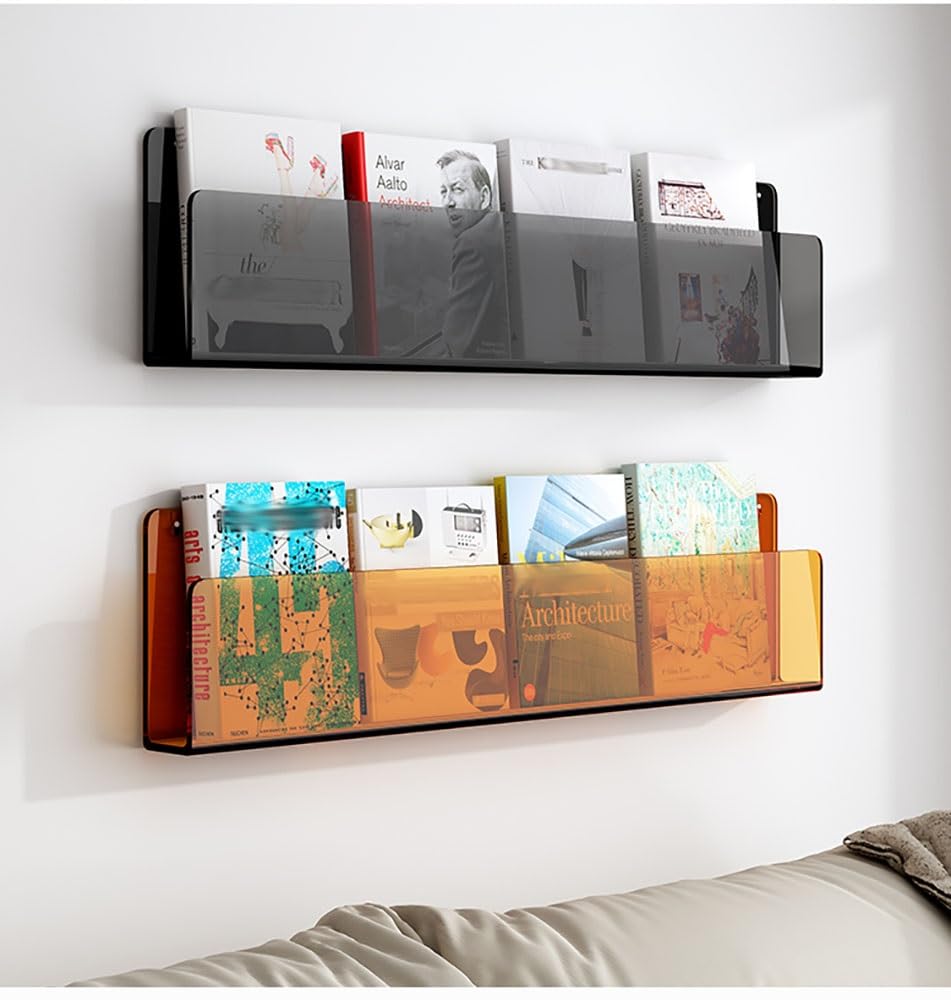 Confezione da 2 mensole regolabili da parete in acrilico – C Brochure Rack per casa e ufficio – Espositore da 40,6 a 119,6 cm – Colore – Ideale per nizing Boo & Cs