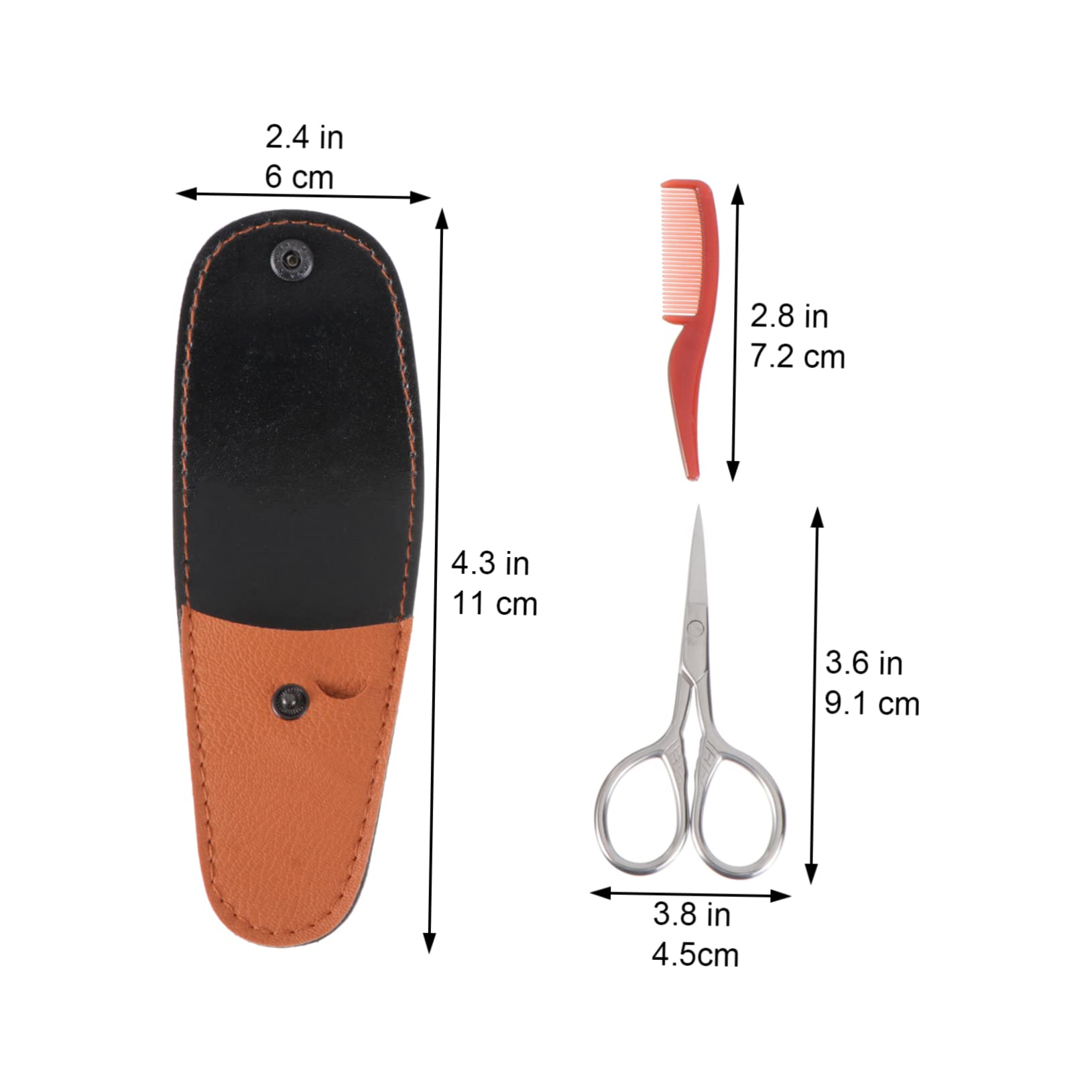 OSOLADY 2Pcs Beard Trimming Scissors Set Small Precision Scissors with Portable Brown Leather Grooming Kit for Men Durable Stainless Steel for Home Barber Use