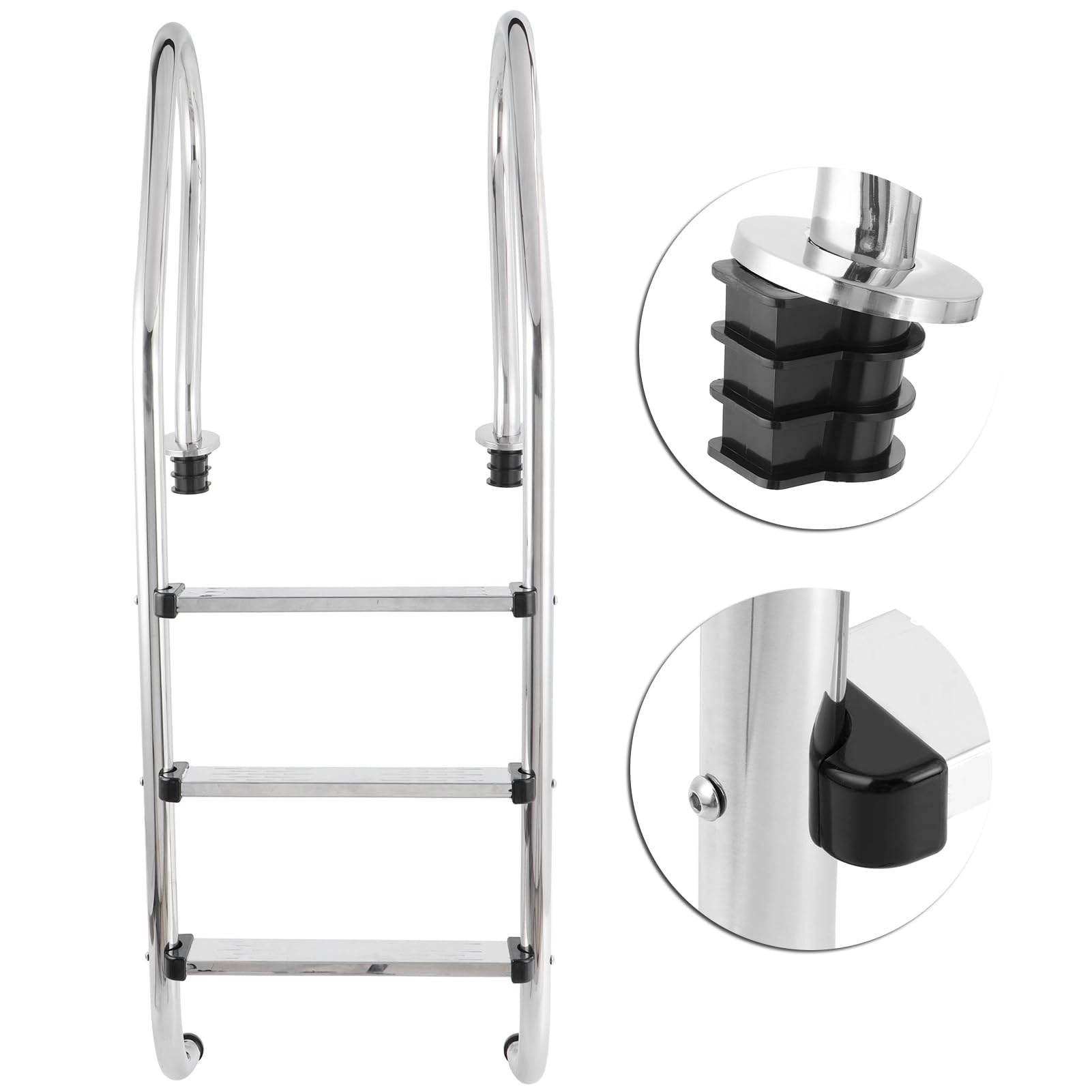 Escalera de piscina de 3 escalones, construcción de acero inoxidable, pedales antideslizantes, pasamanos ergonómicos, resistente a la corrosión para piscinas en el suelo