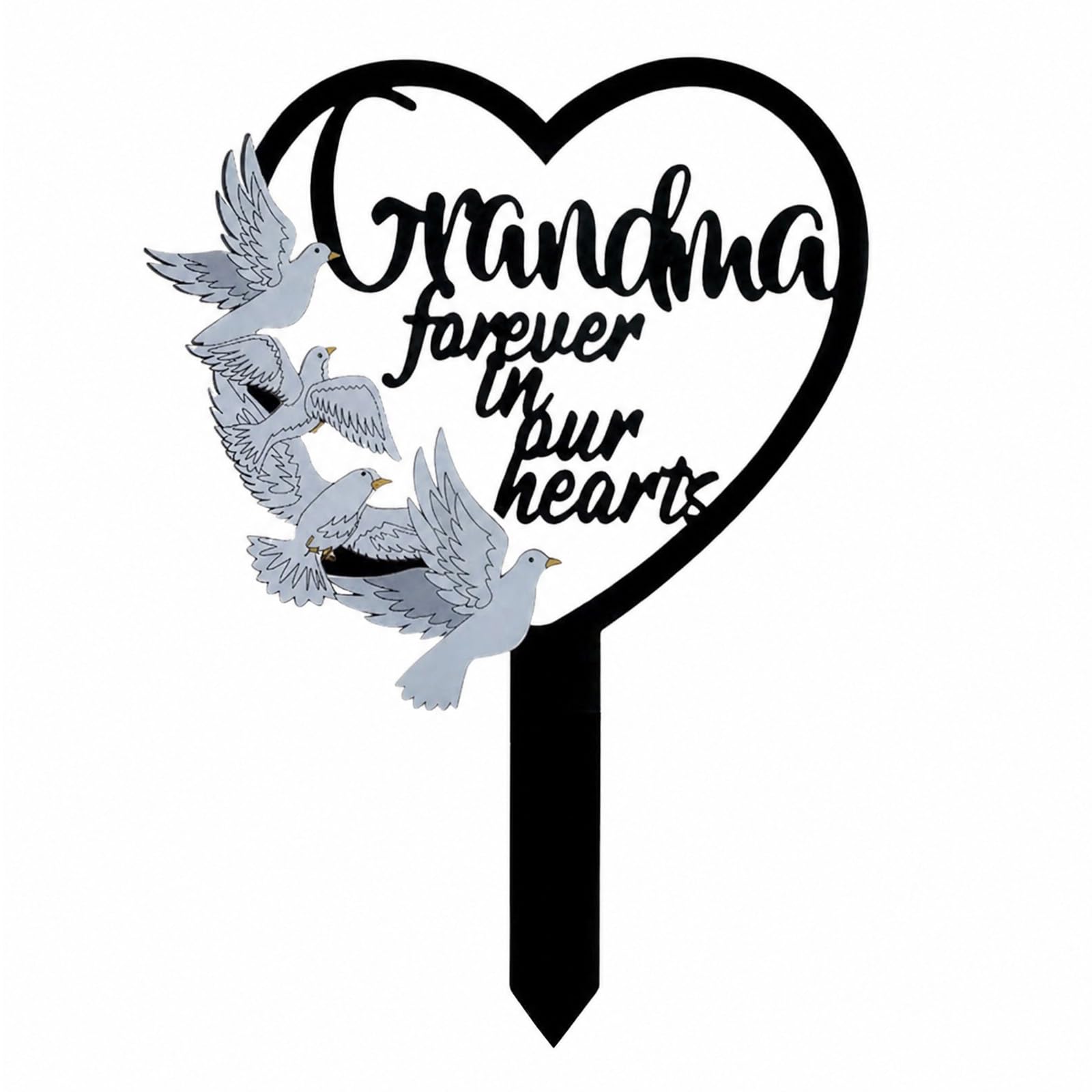 Grandma Memorial Stake - Grave Dove Decorations, Metal Waterproof Sympathy Marker for Cemetery Tombstone Memorial Garden, Memorial Gifts for Loss of grandma Fade & Rust Resistant Grave Ornament