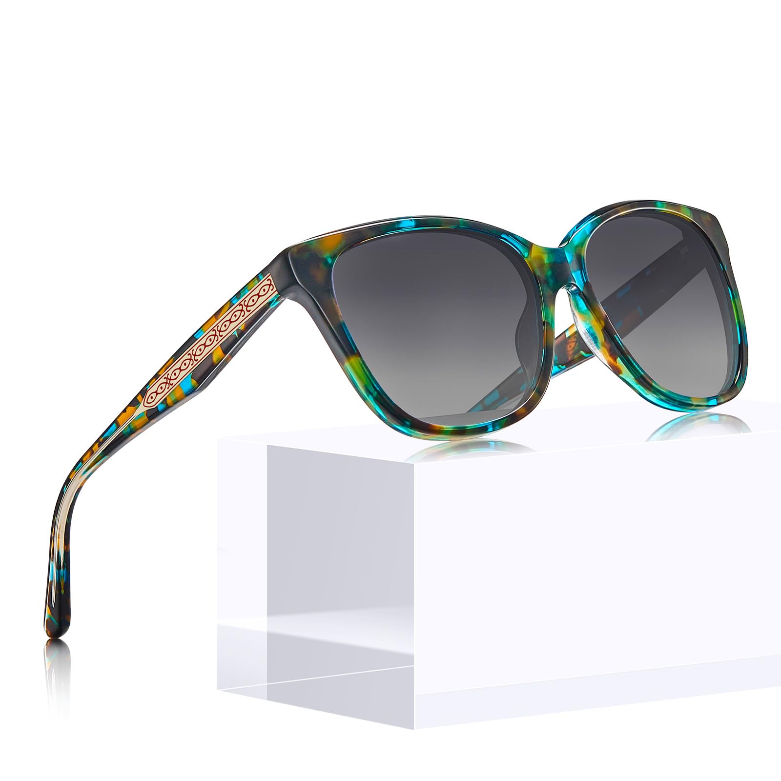 CARFIA Square Polarized Sunglasses for Women UV Protection, Italian Design Retro Embossed Pattern Wire Core Driving Shades