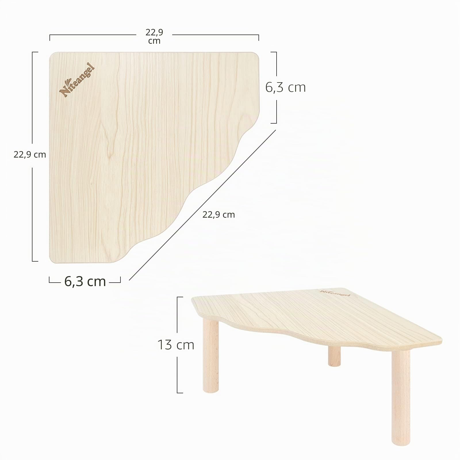 Niteangel Plataforma de madera para hámsteres sirios enanos, jerbos, ratones, degús u otras mascotas pequeñas (triangular, 12 cm de altura, beige amaderado (Burlywood))