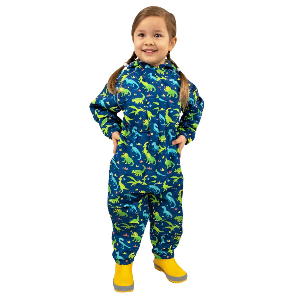 JAN & JULBaby Toddler Rain-Suit Waterproof Breathable Muddy Buddy (Puddle-Dry: Dinoland, 1T)