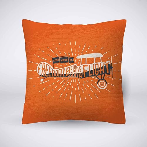 Pehede Funda de almohada de lino y algodón, diseño vintage de avión antiguo, color naranja, para sofá, silla, dormitorio, 18 x 18 pulgadas