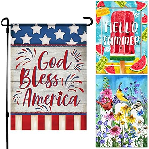 Home4Ever Seasonal Garden Flags - 3 Pack, 12.5 x 18 Inch Double-Sided Spring, Patriotic and Summer Yard Flags with Printed Art - Welcome Garden Flag for House Porch, Patio, Lawn -Suits Standard Stands Cover